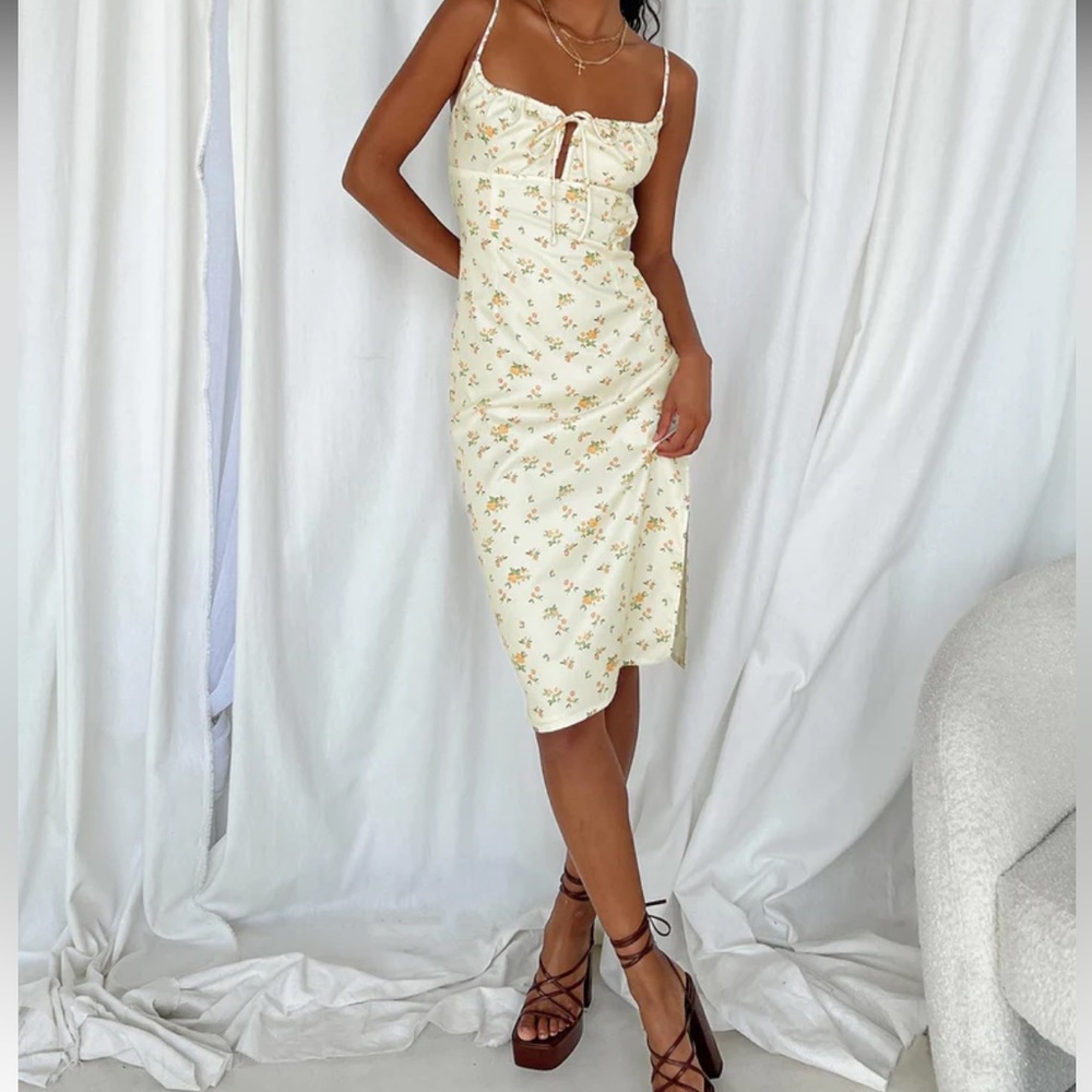 Princess Polly Noda Midi Dress Yellow Floral